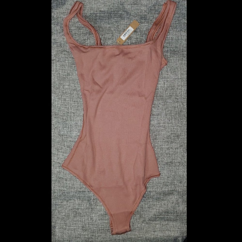 NWT SKIMS XXS Cotton Rib Bodysuit Rose Clay